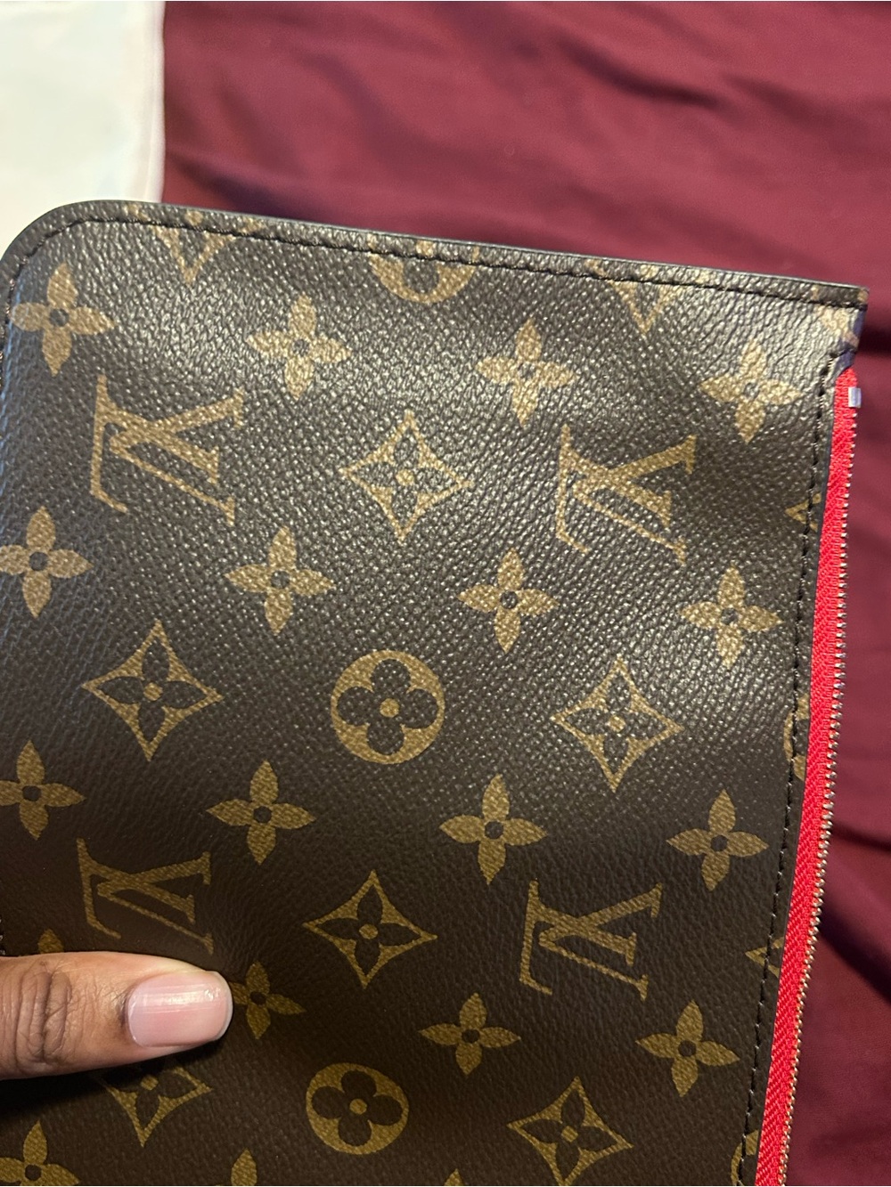 Louis Vuitton Monogram Canvas Wristlet Pouch in Brown with  Red Trim - Picture 2 of 7